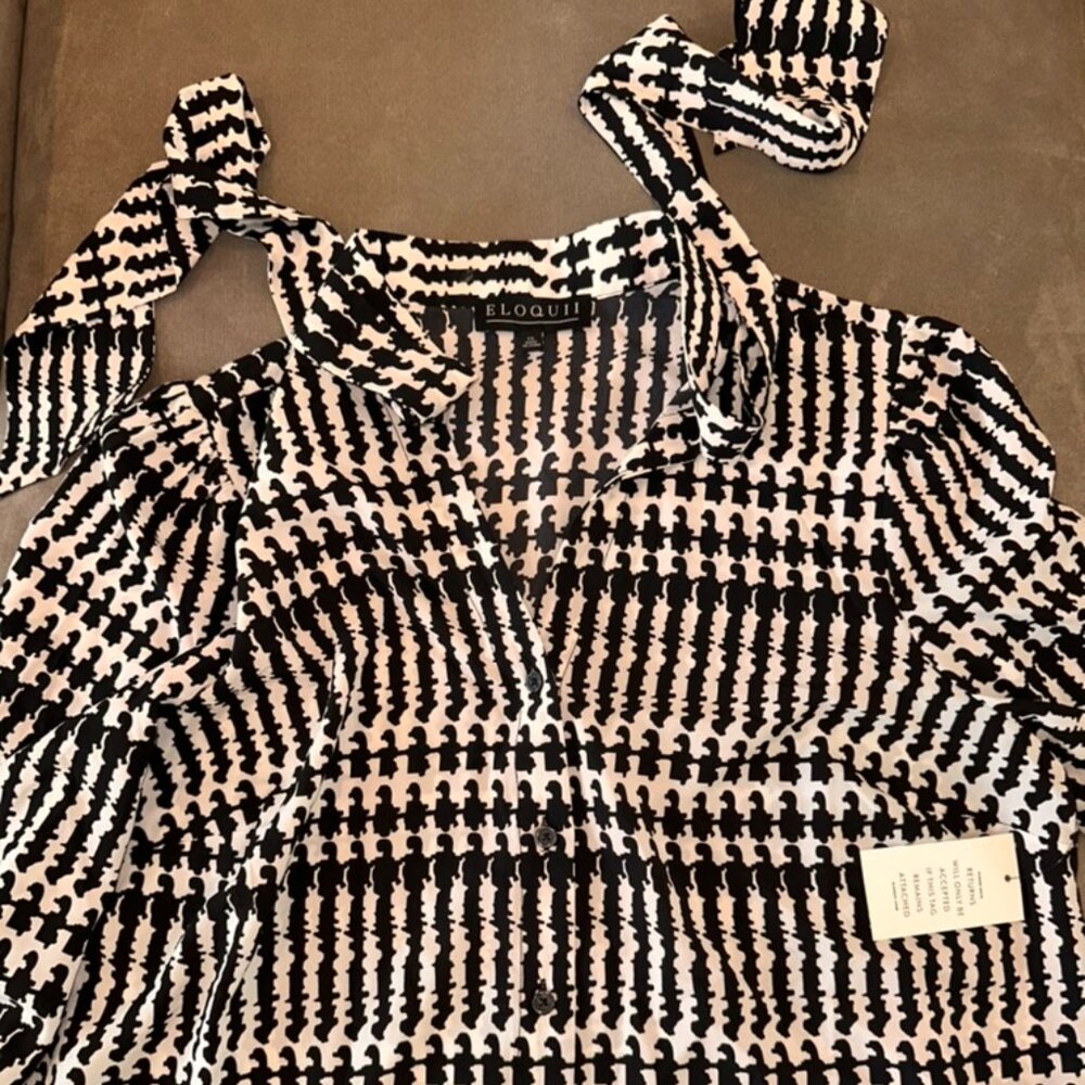 Eloquii Printed Button Down Shirt with Ties - Size 14